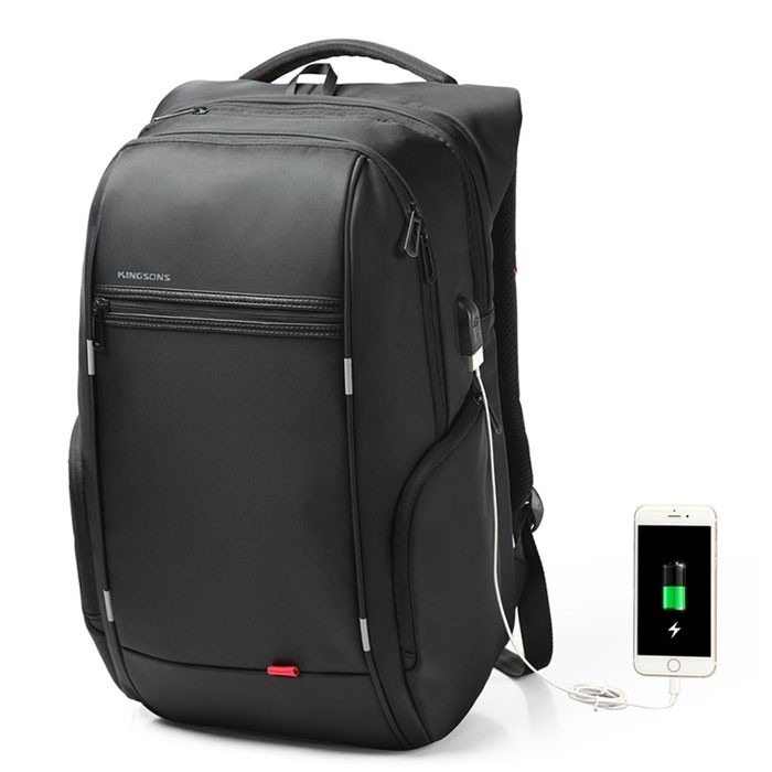Kingsons 17″ Smart Backpack w/USB Charging Port (Black) – Zahrat Galleria